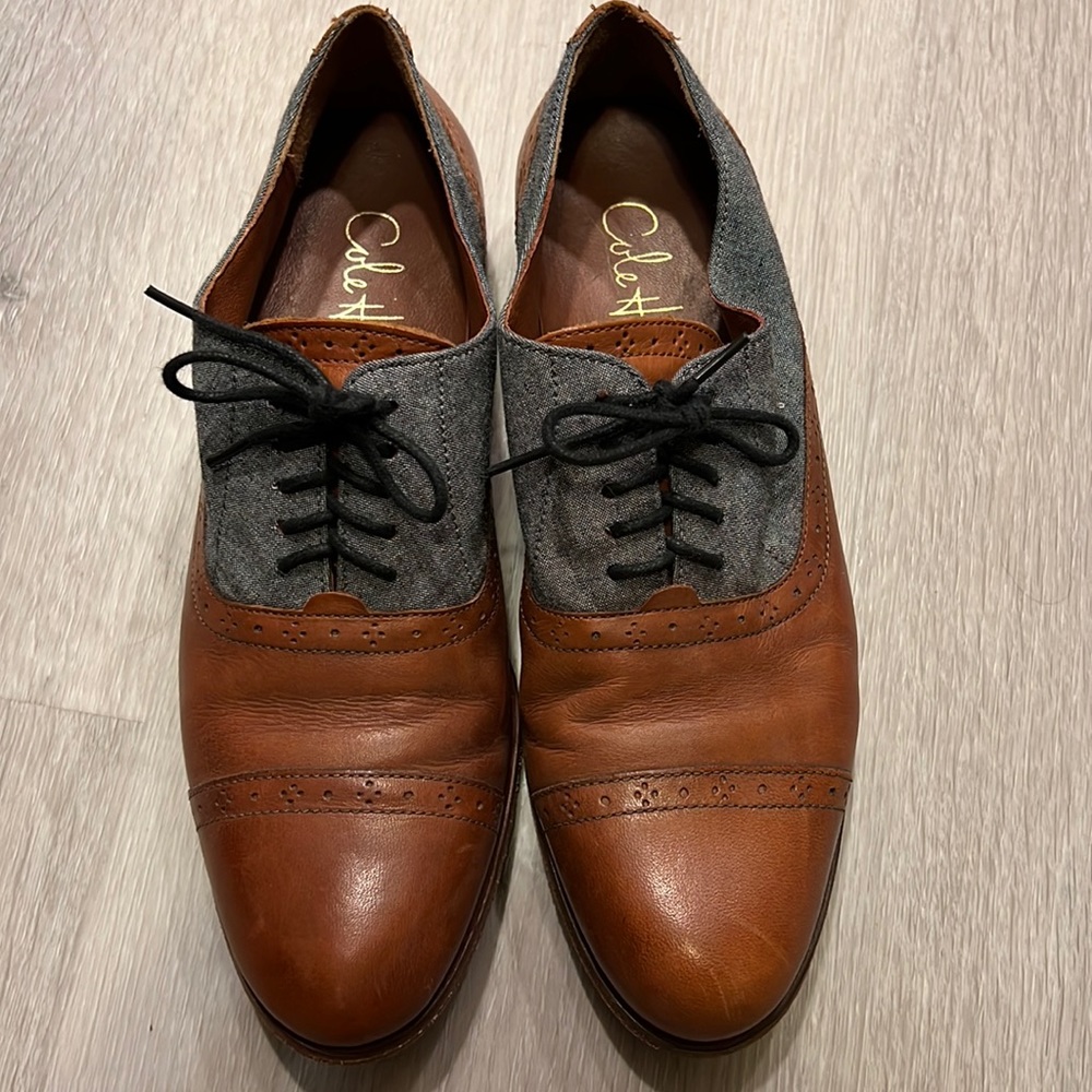 Coke Haan Chambray and Leather Saddle loafers